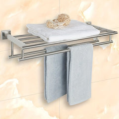 Stainless Steel Towel Shelf with Two Towel Bars for Bathroom Storage