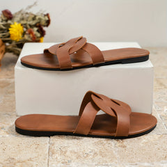 Women's Solid Beach Flat Slippers Lightweight Faux Leather