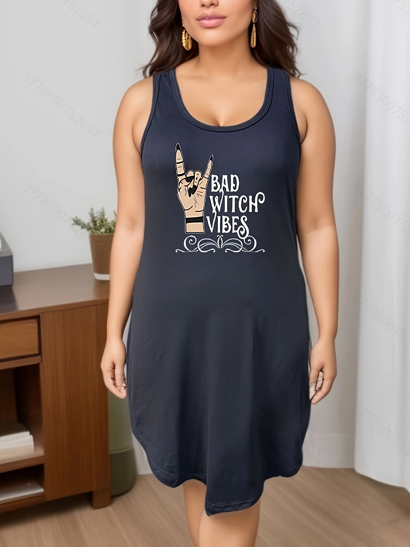  Witch Hands & Letter Print Stretch Tank Nightdress