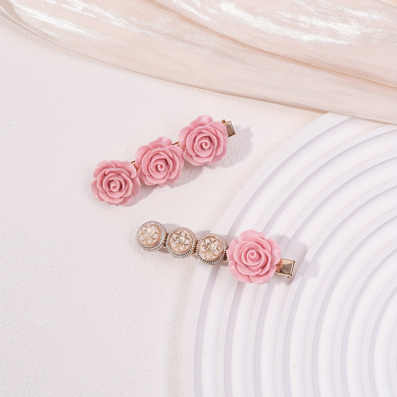 Pink Flower Hair Clip Sweet Duck Billed Clip For Bangs
