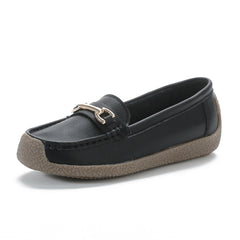 Flat Loafers with Metallic Buckle - Casual Walking Shoes