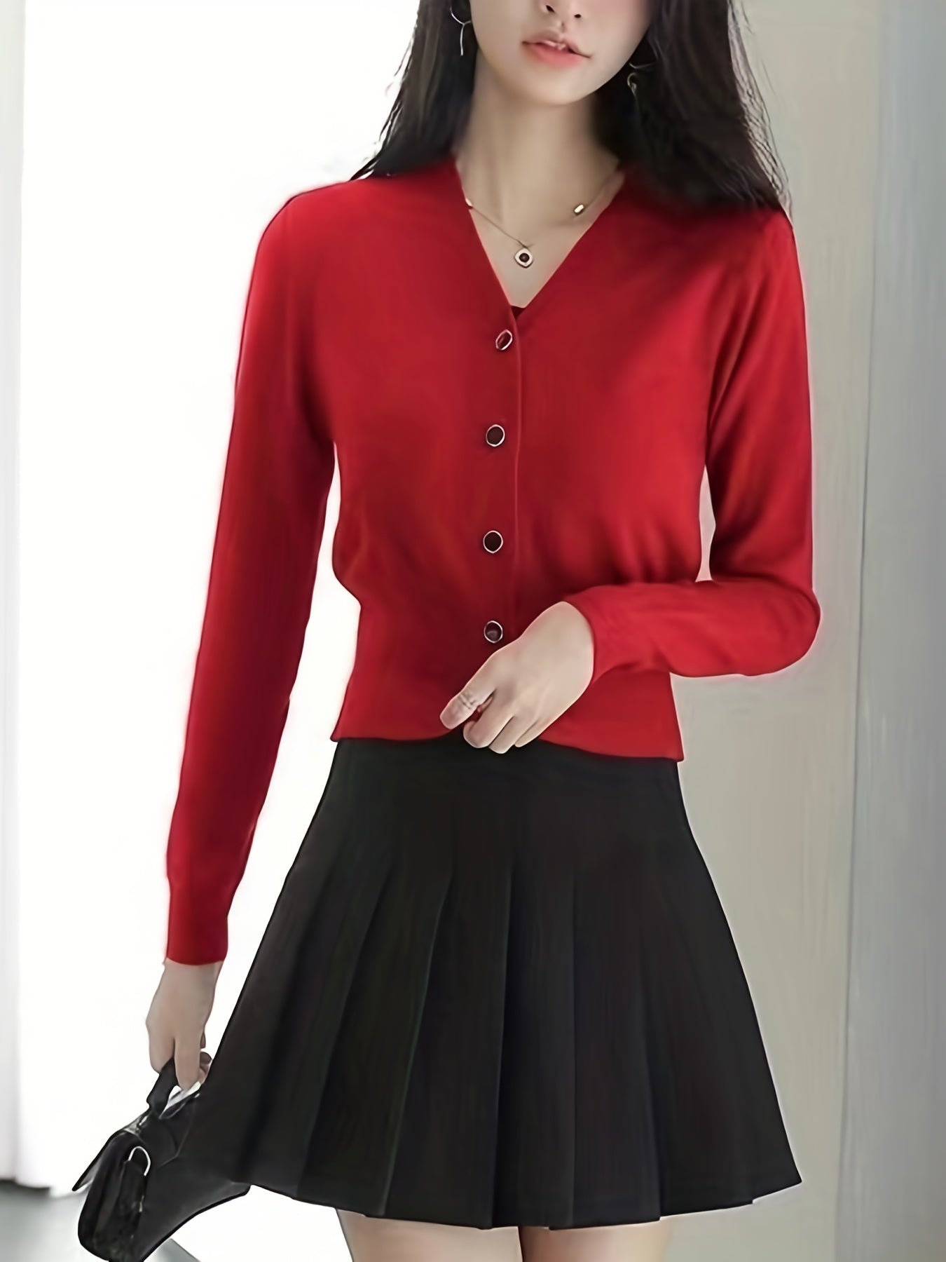 V-neck Button Front Cardigan for Women