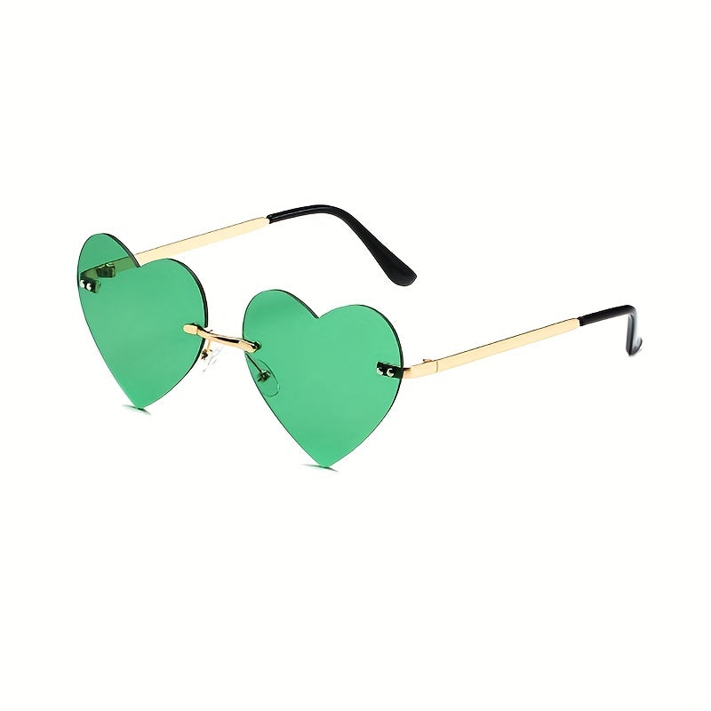 Heart Tinted Lens Sunglasses Rimless Metal Temple UV400