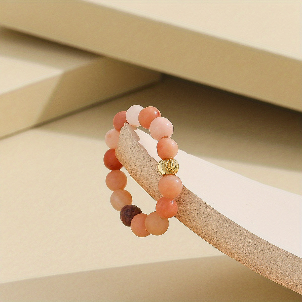 Natural Bead Ring 18k Plated Waterish Stacking Jewelry