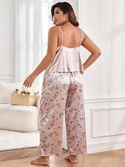  Satin Cami Top & Floral Print Pants Pajama Set