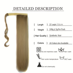 Straight Ponytail Extensions Wrap Around Clip In Synthetic Fiber Ponytail