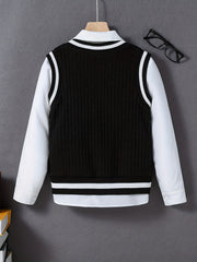2pcs Boys Uniform Knitted Sleeveless Sweater Vest & Long Sleeve Tie Shirt Set