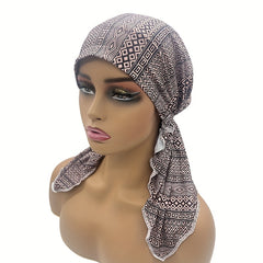 Boho Rhombus Print Head Wrap Elastic Turban Cap Lightweight Beanie