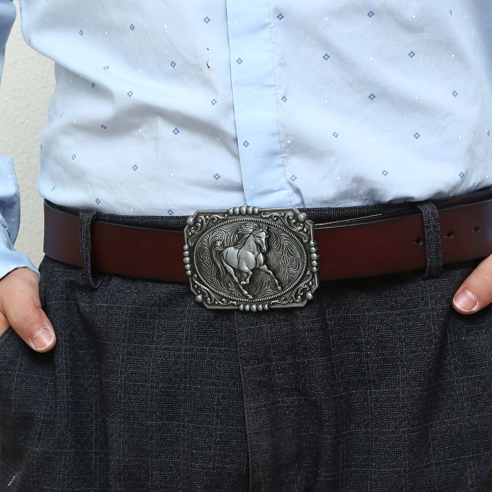 Western Denim Horse Belt Buckle