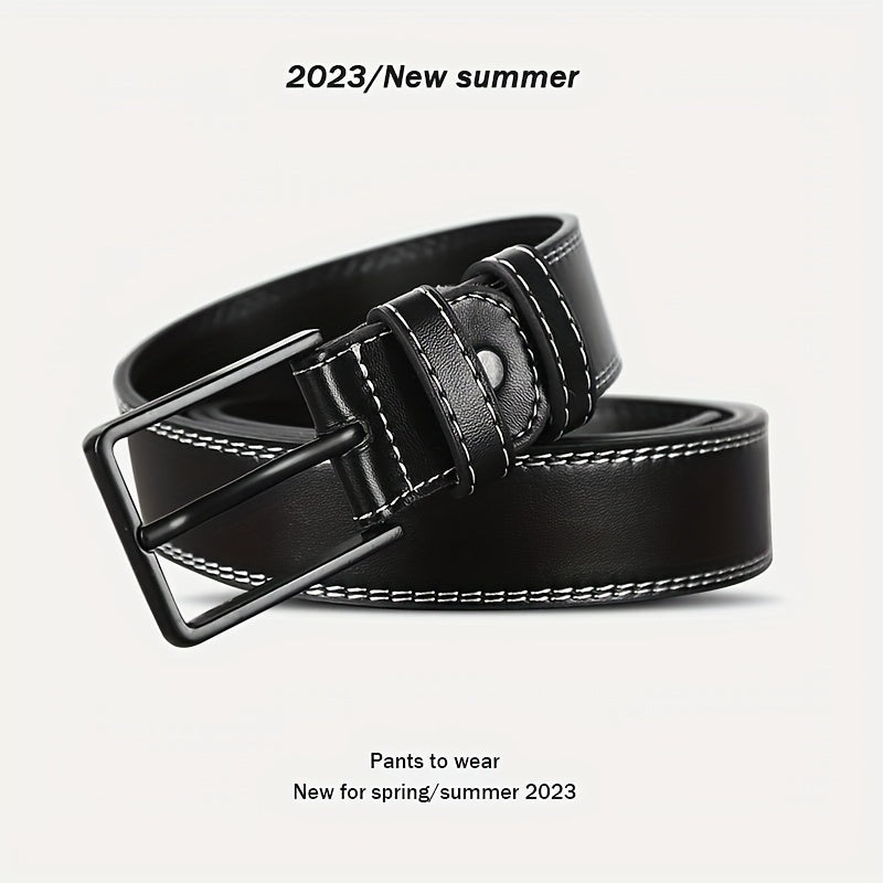 Square Buckle Leather Belt Casual Vintage Jeans Belt For Men