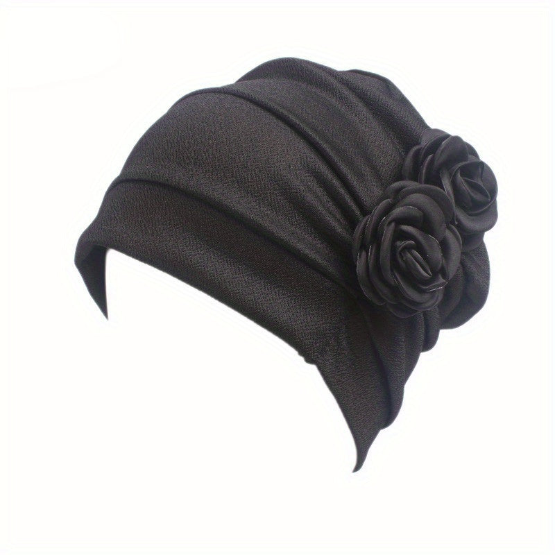 Flower Decor Turban Cap Head Wrap Elastic Hijab Hat Cotton Beanie Chemo Hats