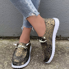 Leopard Pattern Canvas Slip-on Lace-up Casual Shoes