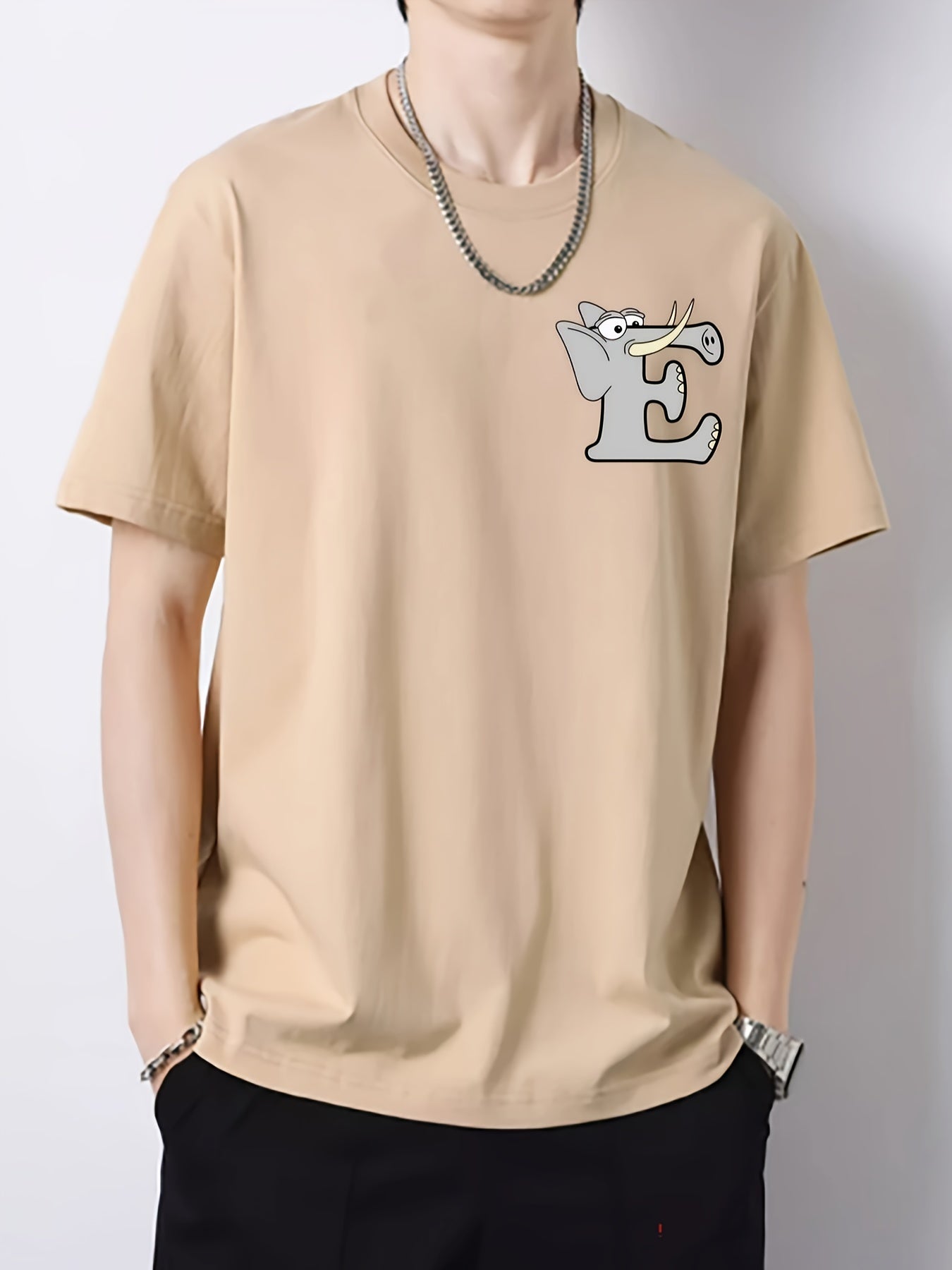 Cartoon Letter Print Men's Cotton Graphic Crew Neck T-shirt