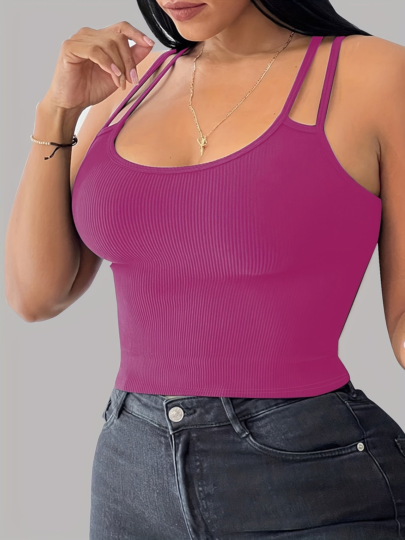 Slim Scoop Neck Cami Top Sexy Solid Summer Sleeveless Top