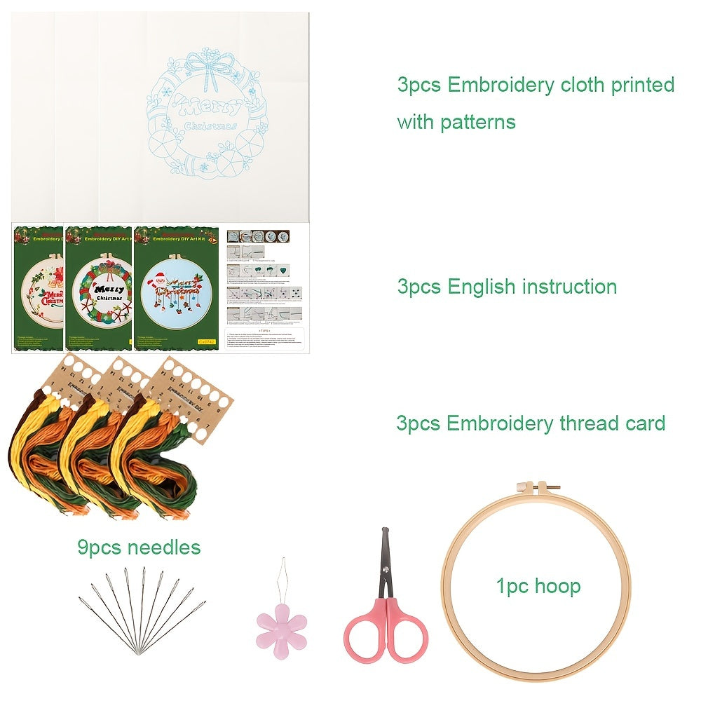 Embroidery Kit Merry Christmas Pattern 1 Hoop 7 9 Inch DIY Gift