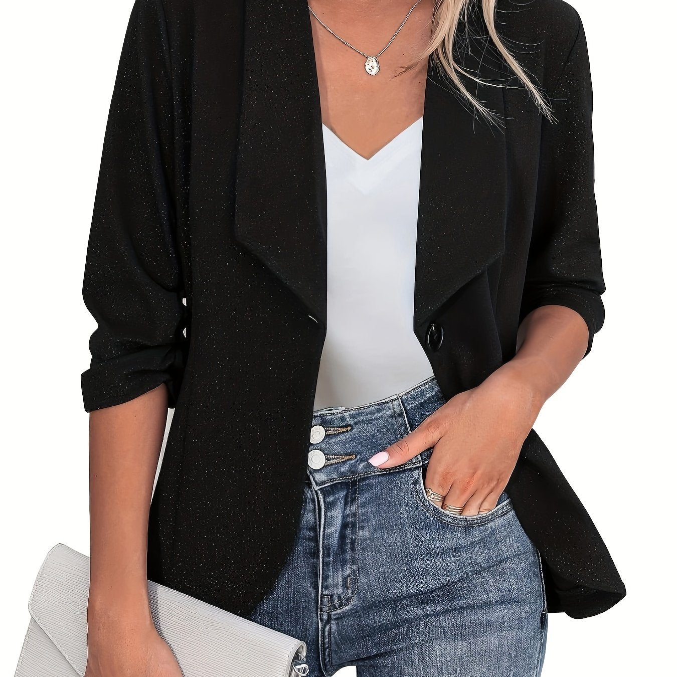  Women's Solid Long Sleeve Slim Fit Blazer