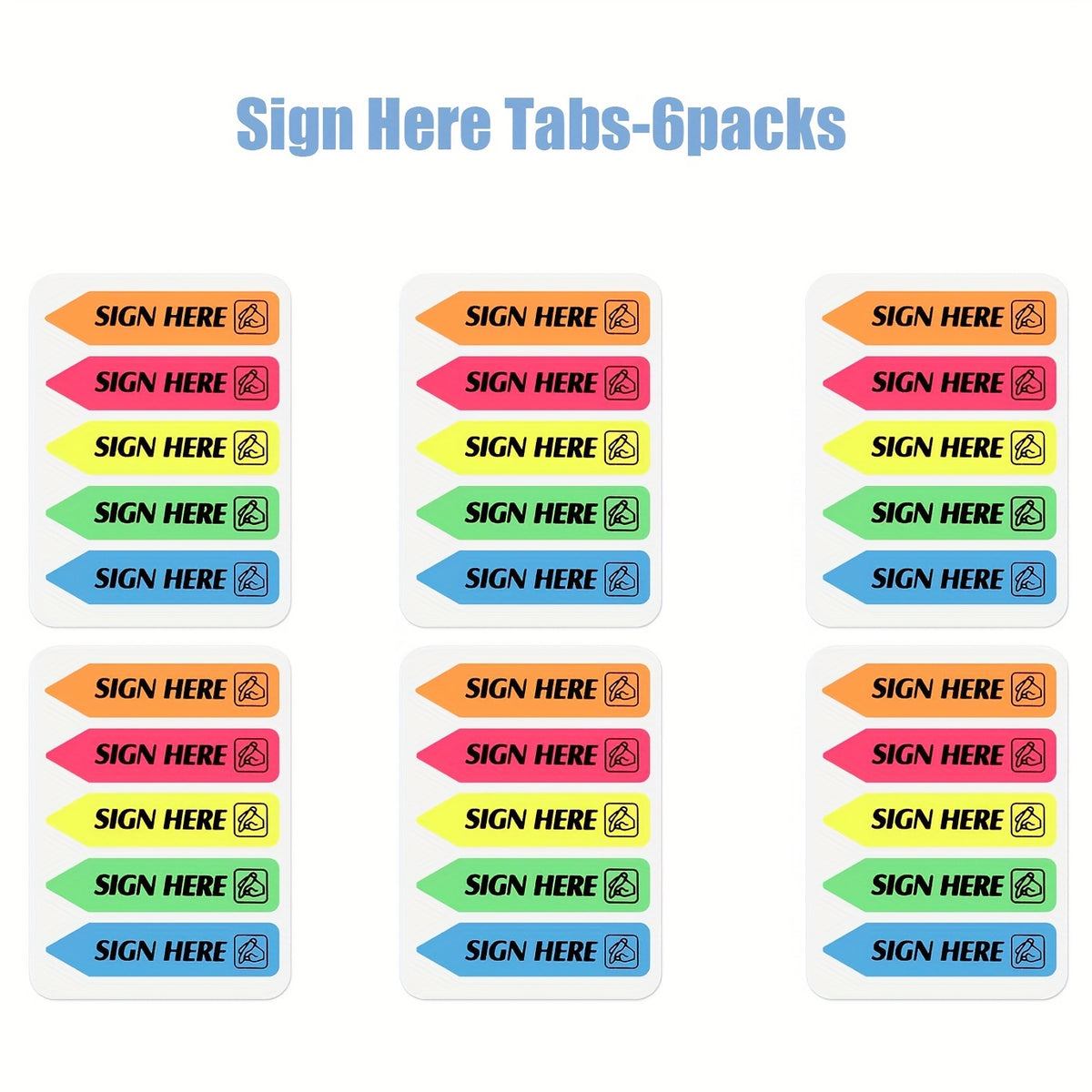 6 Packs Sign Here Tabs Stickers Notes Flags Sticky Assorted Colors