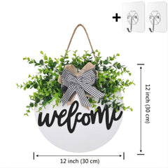 Hello Front Door Round Wooden Sign Hanging Welcome Sign Farmhouse Porch Spring