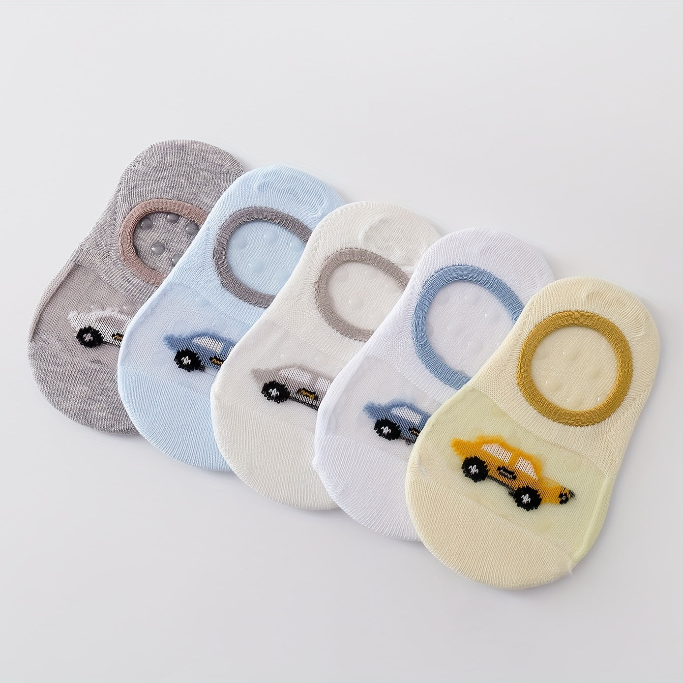 5 Pairs Baby Boys Boat Socks Cartoon Car Pattern Anti Slip Cotton Blend