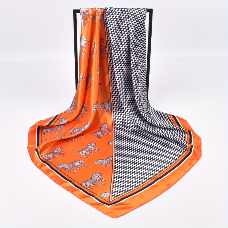Large Square Silk Scarf Animal Print Head Wrap