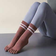 Women's Mid Calf Yoga Socks Non Slip Stripe Sports Socks