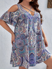 Women's Plus Paisley Print Cold Shoulder Mini Dress