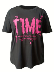  Women's Fitness Top, Short Sleeve Letter Print Sports Tee