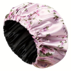 Flower Printed Satin Hair Bonnet Cap for Women