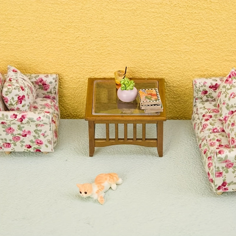 Dollhouse Coffee Table, Yellow Wood & Accessory, 1:12 Scale