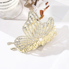Butterfly Hair Claw Clip Rhinestone Faux Pearl Non Slip Grip