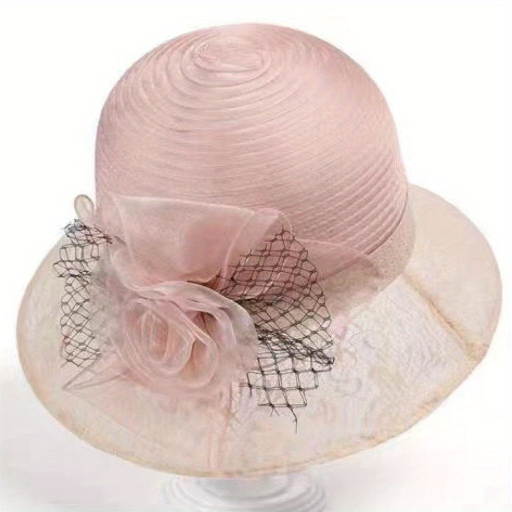Breathable Organza Sun Hat with Flower Decor Mesh Bucket Hats