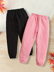 2pcs Girl's Dry Fit Bow Front Jogger Trousers