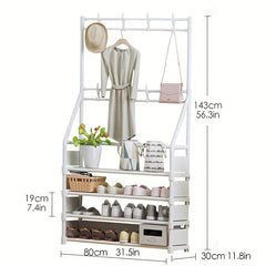 Entryway Coat Rack with Shoe Storage Shelves