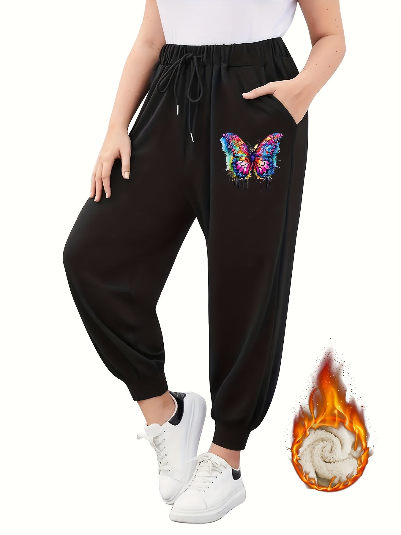  Butterfly Graphic Fleece Lined Sporty Joggers
