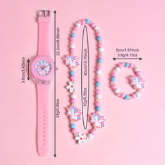 Girls' Pony Watch Set Soft Silicone Strap Luminous Quartz Wristwatch