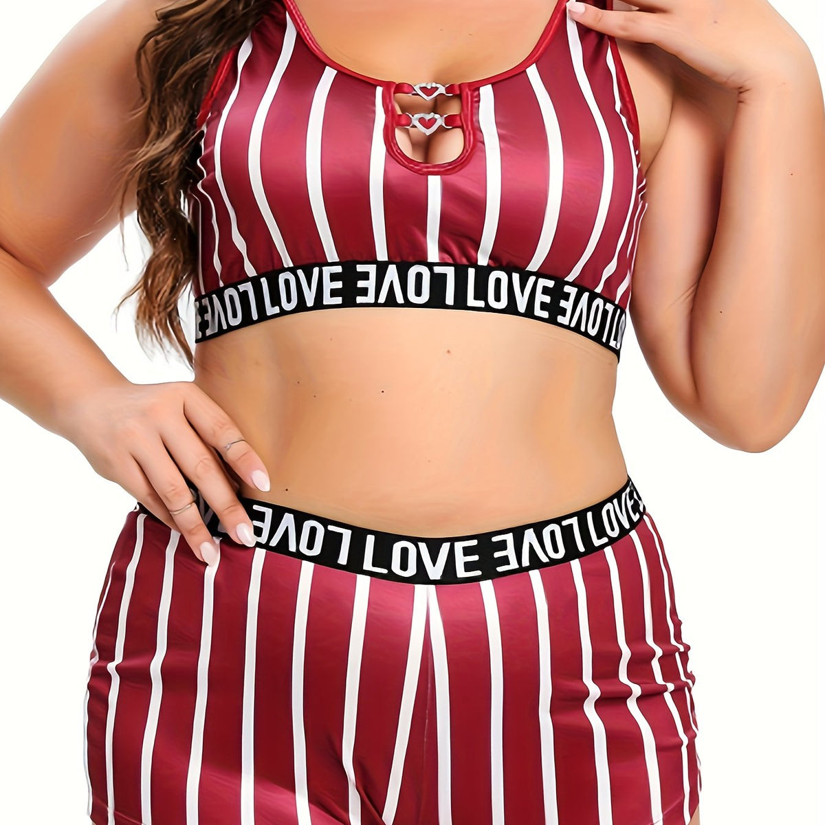 Sports Underwear Set Women's Plus Stripe Print