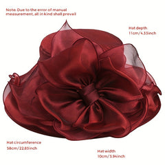 Red Organza Derby Hat Flower Decor Mesh Bucket Hat