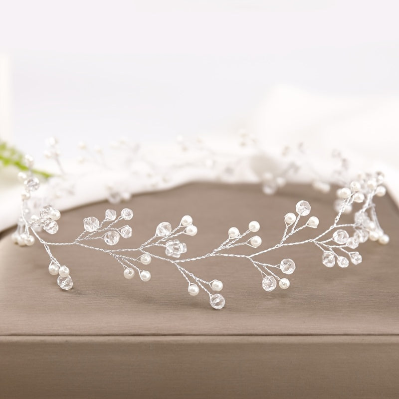 Silver Pearl Bridal Headpiece Rhinestones Headband Hair Accessories