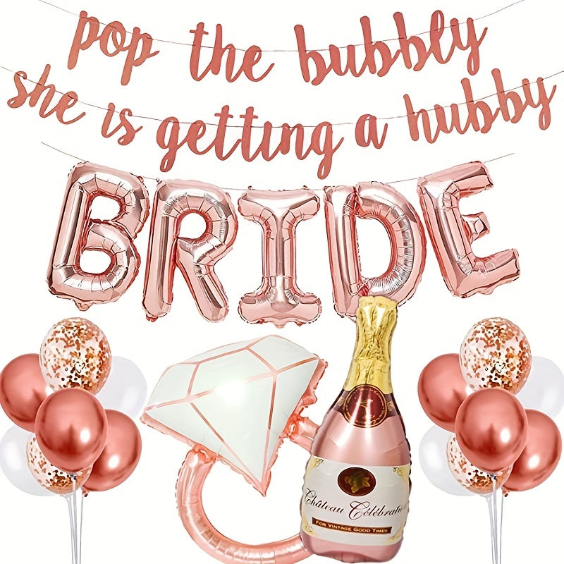 Bachelorette Party Decorations Kit Bride Balloons Banner Ring & Champagne