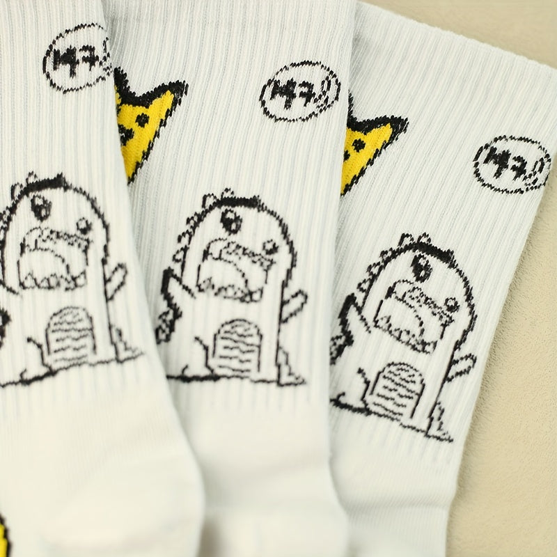 Cartoon Dinosaur Print Socks Comfy & Mid Tube Stockings