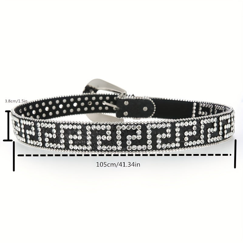 Geometric G Rhinestone PU Belt Hip Hop Jeans Pants Belts