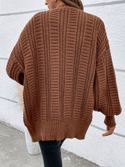  Solid Cable Lantern Sleeve Button Cardigan