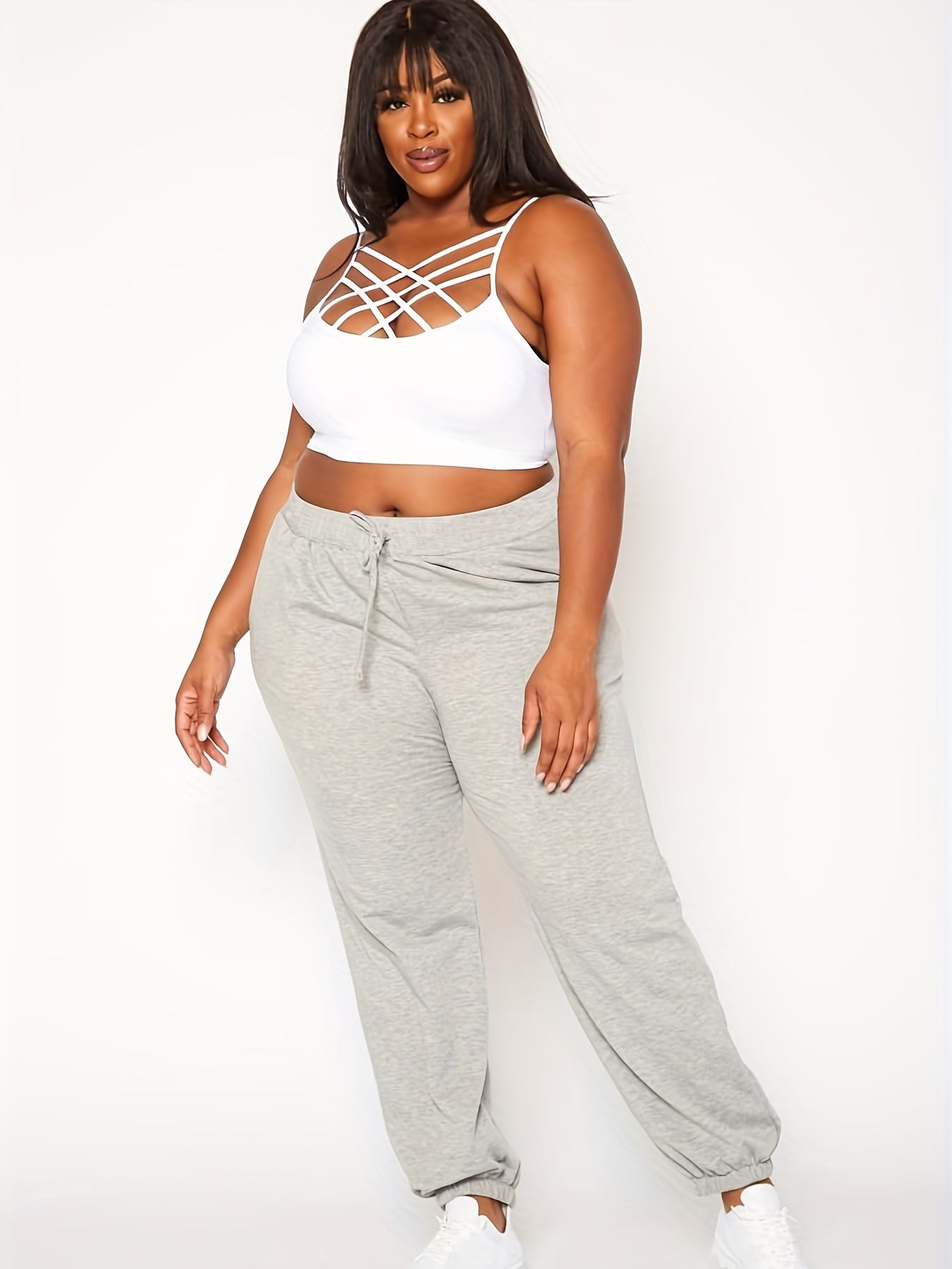 Sporty Pants Women's Plus Elastic Waist Tie Joggers