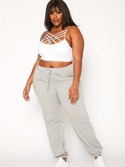 Sporty Pants Women's Plus Elastic Waist Tie Joggers