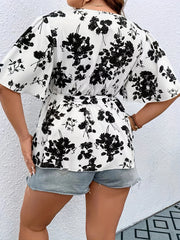  Boho Blouse Ruffle Sleeve Peplum Top