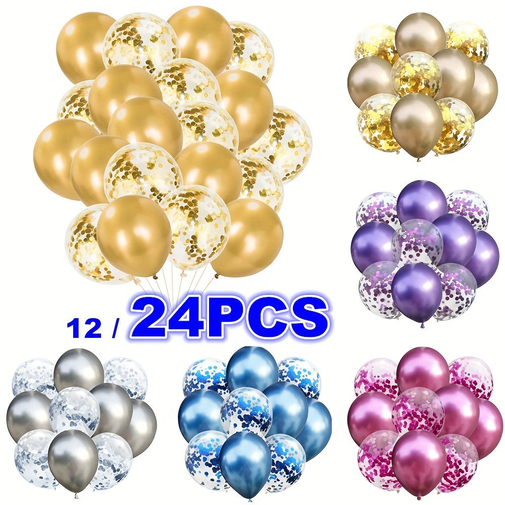 24pcs Mixed Golden Confetti Balloons Birthday Party Decoration Metallic Balloon
