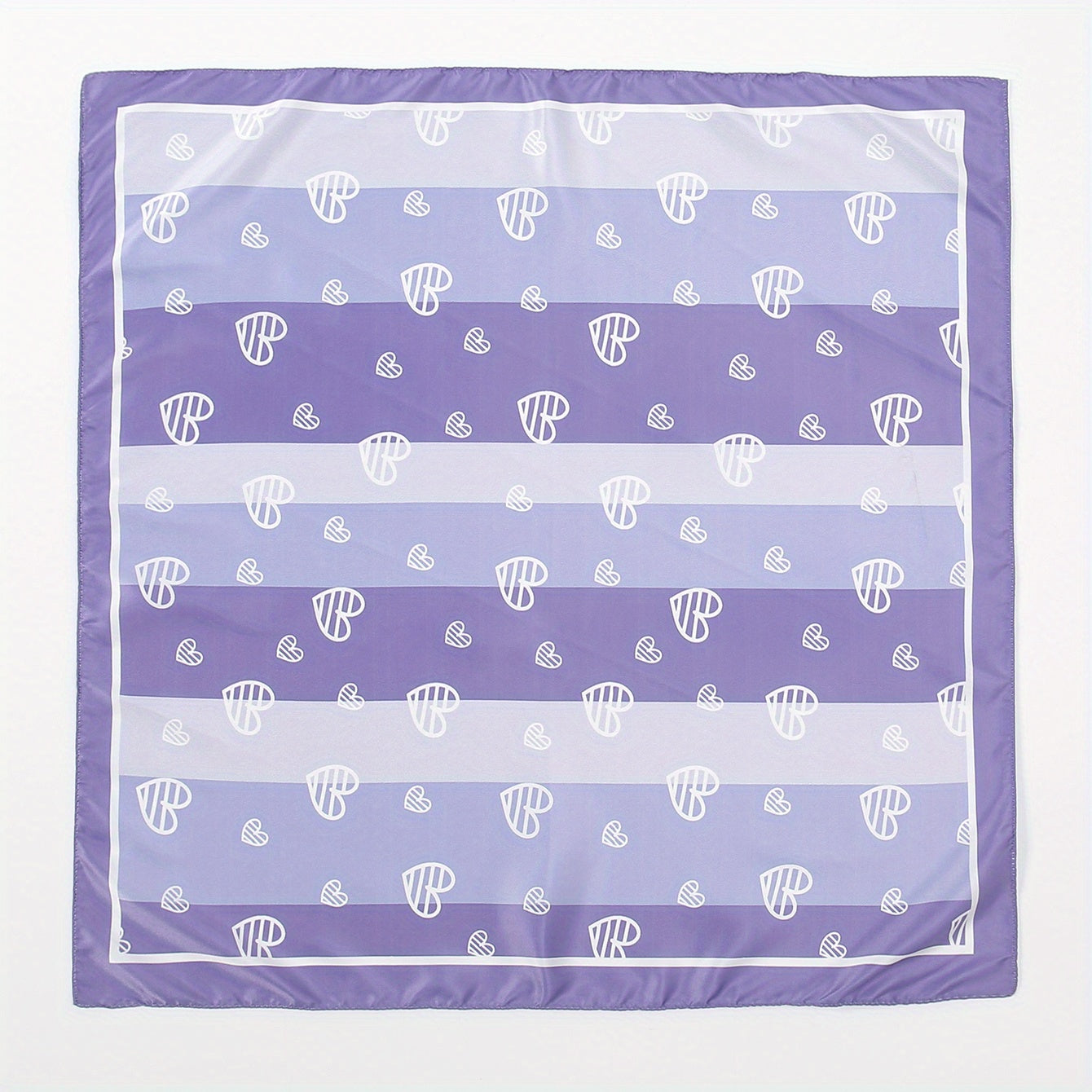 Heart Print Purple Striped Bandana Casual Square Scarf Neckerchief Women