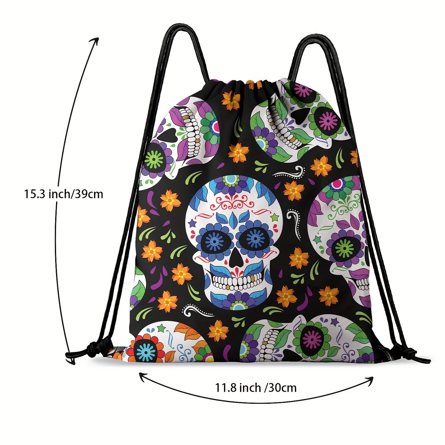 Vintage Skull Pattern Drawstring Bag Sports Backpack