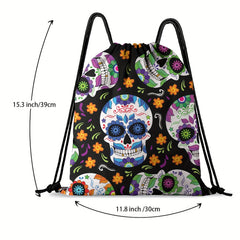 Vintage Skull Pattern Drawstring Bag Sports Backpack
