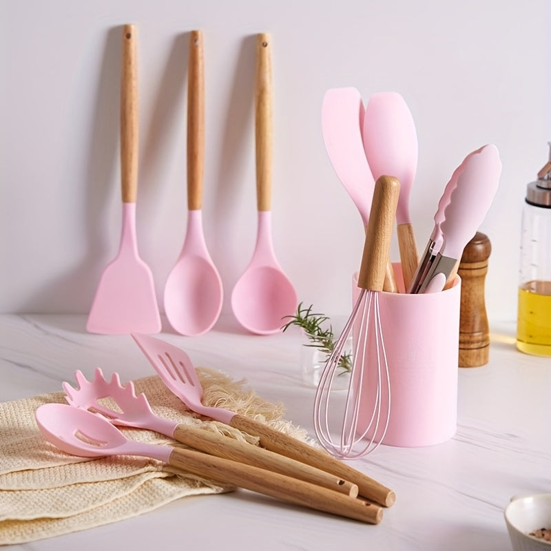 12pcs Silicone Kitchen Utensil Set Non Stick Cooking Turner Spatula Spoon Whisk